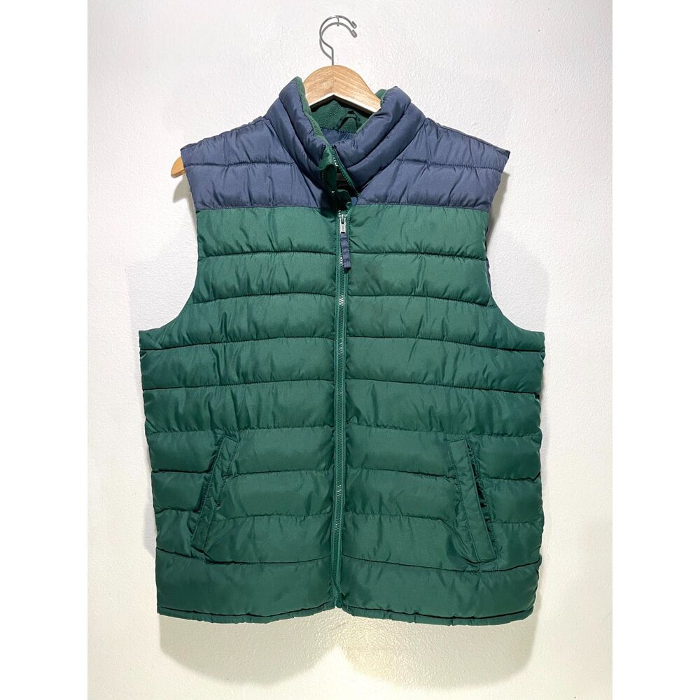 Old Navy puffer jacket vest green color block pocket Zip up winter outdoor men L
